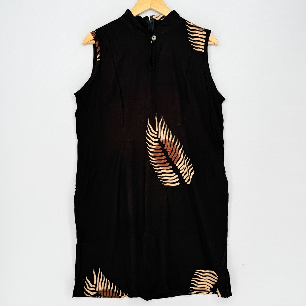 Hilo Hattie Island Collections Palm Leaf Shift Dress Womens XL Black Tan Resort